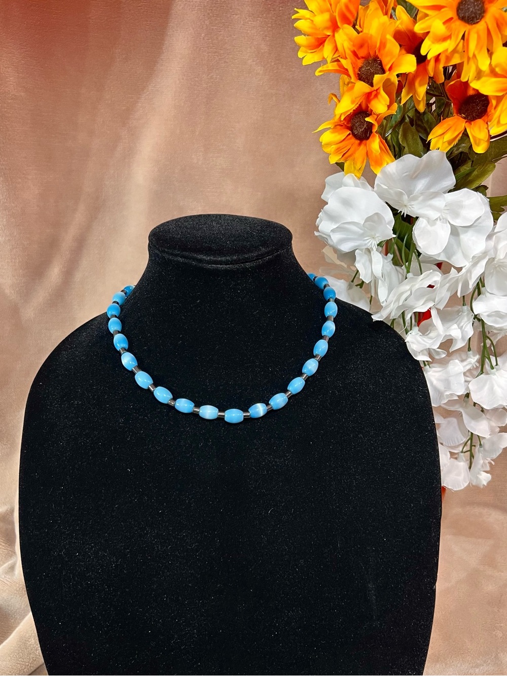 Blue and Black Round Beaded Y2K Choker Necklace